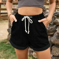 Ljetne Casual kratke hlače sa vezicama valjani ošišani traper jednobojne ženske kratke hlače Crne 2XL