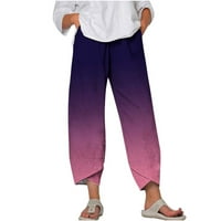 Posteljine hlače za žene Visoki struk sa džepovima Trendy Ležerne ljeto tiskane duge hlače ravno noge