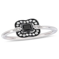 Carat T.W. Crni i bijeli dijamant 10kt bijeli zlatni zaručni prsten