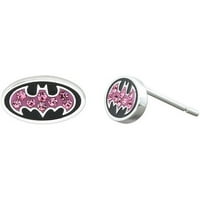 Stripa Batgirl Srebra Batman Logo Pink Crystal Stud Naušnice