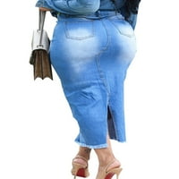 Bomotoo Ženske traper suknje visoko struk Midi suknja Gumb Retro Beach colorful plava 3xl