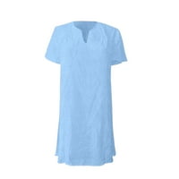 Žene haljine Mini kratki rukav, puna haljina V-izrez žene Ljetna haljina plava 5xl