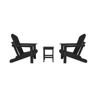 Trodijelni vanjski patio adirondack stolice sa bočnim stolom, crni