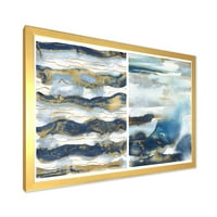 PROIZVODNJA Zlatni i tamno plavi apstraktni valovi II Moderna uramljena umjetnička štampa