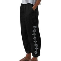 Ženske ljetne Casual labave pamučne i lanene džepne pantalone za štampanje pantalone