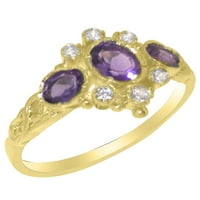 Britanski 18k žuti zlatni ametist i dijamantski prsten ženski prsten za godišnjicu-Opcije veličine-veličina