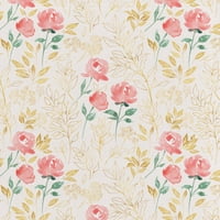 David Textiles 44 Cotton Leaves and Flowers Fabric yd Bolt, Pink