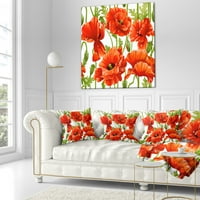 Designart bešavni uzorak Crvenog maka - jastuk za bacanje cvijeća - 16x16