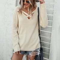 Hueook džemperi za žene plus veličine jednobojni Dugi rukav Casual labavi pleteni ženski gornji sloj
