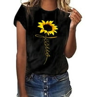 Ženska smiješna suncokretova Print ljetna majica Crewneck Plus Size labava bluza Tops djevojka kratki