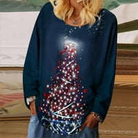Odeerbi Božić majice za žene dugi rukavi vrhovi Casual majice pulover labave tunike božićno drvo Print