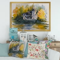 Dvorac Designart sa jesenjim drvećem na jezeru 'Jezero Kuća uramljena lista