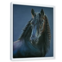 PROIZVODNJAC Frizijski crni konjski portret Seoska kuća uokvirena platna zidna umjetnička štampa