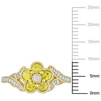 Miabella ženski CT Žuti safir CT dijamant 10kt žuto zlato cvjetni podijeljeni prsten