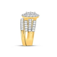 Čvrsta 14K žuto zlato i njen okrugli dijamantski klaster podudaranje par tri prstena za brisanje prstena