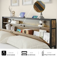 Dextrus Queen size krevet, LED krevet sa ladicama i stanicom za punjenje, drveno skladište uzglavlje sa