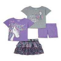 Deca iz Garanimals majica za djevojčice, šorc i Skort Set, 4 komada, veličine 4-10