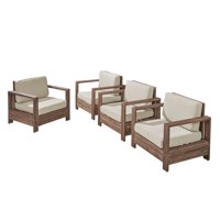 Avalynn vanjske stolice od bagremovog drveta sa jastucima, Set od 4, brušeno smeđe, svijetlo bež