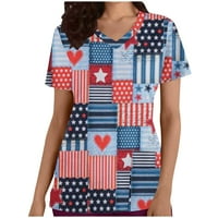 Ženske modne košulje leptir Print Tops V-izrez T-shirt kratki rukav Tees tunika piling džep bluze radna