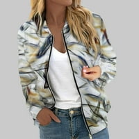 Apepal ženska vanjska odjeća Print Dugi rukav Casual Zipper Tops kardigan Shirt tanka jakna za žene svijetlo