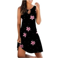 Ljetne haljine za žene Jednostavna cvjetna haljina okrugla vrata bez rukava bez rukava izdubljena haljina
