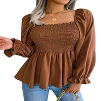 Mješavina GRIANOOK DA LIME Square Crt TEE dugi rukav majica za žene Osnovno pulover baggy solid color