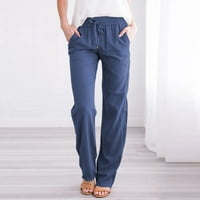 Ženske ljetne posteljine pantalone Ležerne prilike za elastične struke ravne široke pantalone za noge