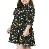 Ženska Plus Size cvjetni Print do koljena raširena košulja haljina crna