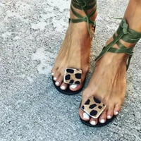 Ljetne dame sandale za gležnjače ravne kopčene nožne prste Leopard Print Beach Dame Casual Comfort Ženske