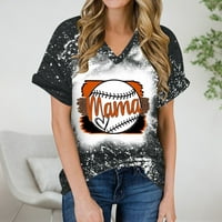 Ženska majica za bejzbol mama casual s kratkim rukavima V izrez košulje Atletski sportovi Objave na Fat