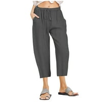Ženske hlače Kratke hlače za ženu Žene Ležerne prilike pune pamučne posteljine od elastičnih struka široke pantalone za nogavice