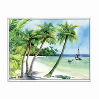 DESIMANART 'Palm drveće sa ljetnom plažom' Nautički i obalni uokvireni plameni zidni umjetnički otisak
