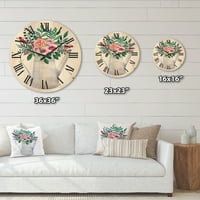 Designart 'buketi cvijeća u rustikalnom saksiji sa bobicama' tradicionalni drveni zidni sat