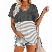 Žene Ljetne majice s kratkim rukavima V bluza s džepom Tee vrhovi Color Block Casual majice Grey XL