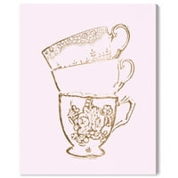Piste avenue pića i alkoholna pića Zidna umjetnost platnene ispise 'čaj za vrijeme čaja - zlato, ružičasto