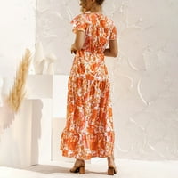 Ženska ljetna Wrap Print mini haljina kratkih rukava sa V-izrezom sa cvjetnim printom sa čipkom dugačka