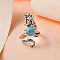 Shop LC Larimar okrugli srebra platinaste Seahorse prsten za žene nakit veličine Ct 2. Rođendanski Pokloni