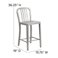 Flash nameštaj Komercijalni razred 24 Visoko srebrna metalna unutrašnja stolica za visinu sa vertikalnim