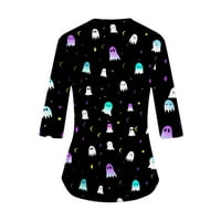 BallsFHK Rukav Košulje Za Žene Halloween Print Grafički Tees Bluze Uniformi Kombinezon Pulover