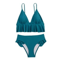 B91XZ Plivački odijela za ženske ženske čiste boje Ruffled Split bikini kupaći kostimi zeleni, m