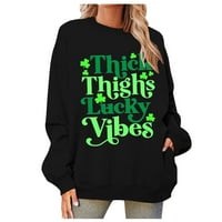 Ženske dukserice Essentials Hoodie ženska St. Patrick Dan Print pulover okrugli vrat pad ramena duge rukave bluza crna XXL