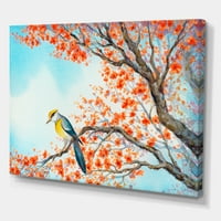 PROIZVODNJA Prekrasna narančasta ptica sjedi na cvjetnim granama tradicionalna platna zidna umjetnička