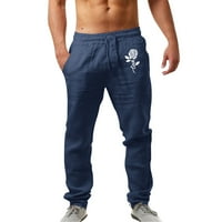 Muške hlače Modni casual trening Jogging Trčanje tiskane posteljine džepove čipkasti hlače Velike veličine