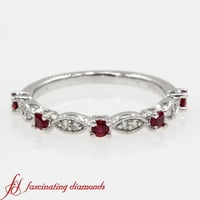 Carat Round Cut Diamond & Ruby Gemstone Art Deco Vjenčani bend sa Milgrainom