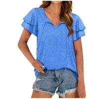 Leylayray ženska bluza ženska obična Casual izdubljeni V-izrez labavi ljetni rukav s volanima kratka rukava majica Top plava XXL