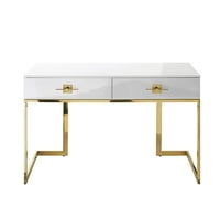HILO pismeni stol - ladice, završni sjaj sjaja, polirana baza od nehrđajućeg čelika, bijelo zlato