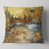 Dizajnerska rijeka u šumskom uljnom slikarstvu - pejzažno jastuk za bacanje slika - 18x18