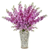 38 Delphinium umjetni aranžman u dekorativnoj vazi