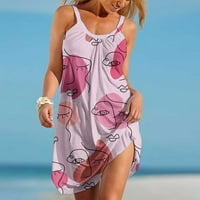 Ženska ljetna haljina bez rukava Crewneck cvjetni Print Swing plaža Cover Up Sundress Mini Tank top kratke