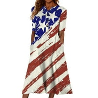 Plus Size ženske 4. jula tema američke zastave Ležerna haljina V-izrez rukav do lakta Midi haljina